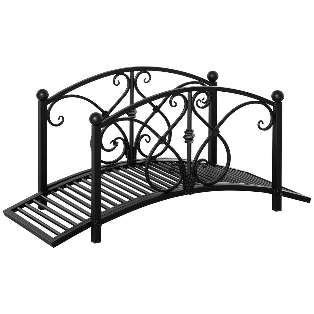 102L x 48W x 49H Classic Metal Garden Bridge with Safety Railings Arc Footbridge Decorative Pond Bridge for Backyard Creek Stream, Black