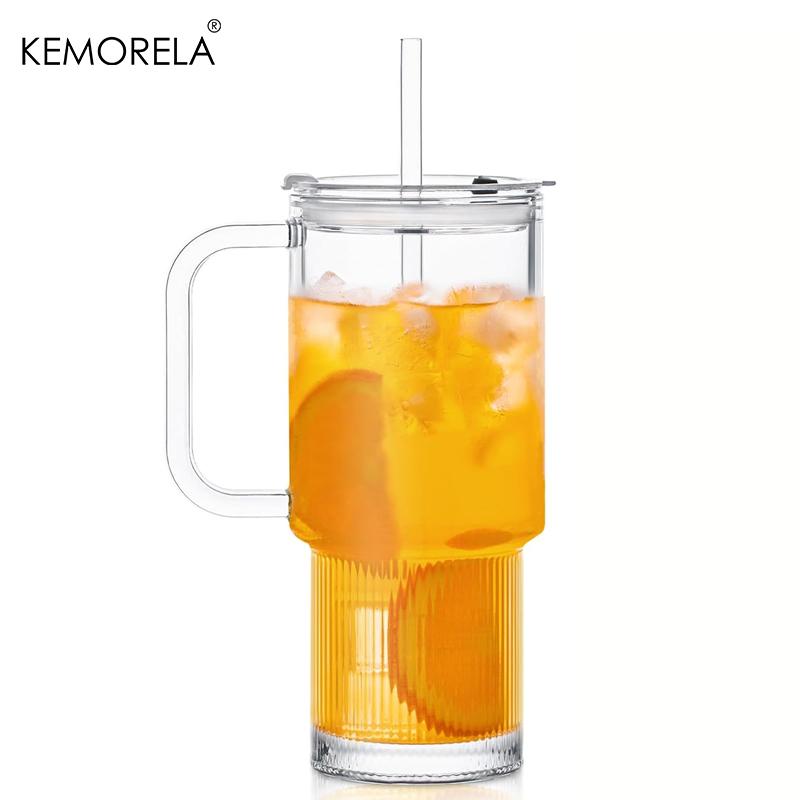 Стеклянный стакан 750 мл с ручкой и крышкой 1/2 шт. Большие стаканы для кофе со льдом с трубочками Современная стеклянная кружка для холодных и горячих напитков Сок