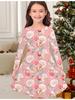 Girls' Autumn and Winter Fashion Dress, 3D Flower Print Round Neck Long Children's T-shirt Dress, Casual Versatile, Christmas Clothing