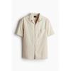 H M Regular Fit sHort Sleeve Linen Blend sHirt ligHt Beige