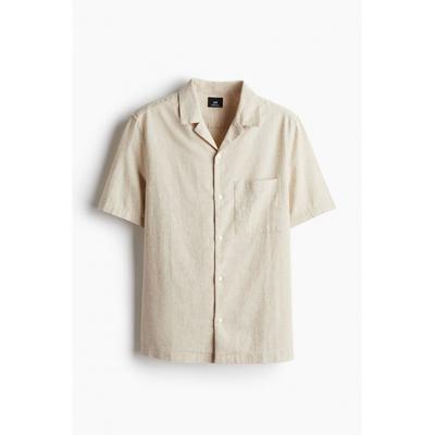 Рубашка HM Regular Fit с коротким рукавом из льняной смеси светло-бежевого цвета
