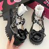 Женские туфли в стиле панк на толстой подошве из кожи Лолита, однотонная модная обувь, черные туфли Мэри Джейн с бантом, нескользящие женские туфли-лодочки Mujer