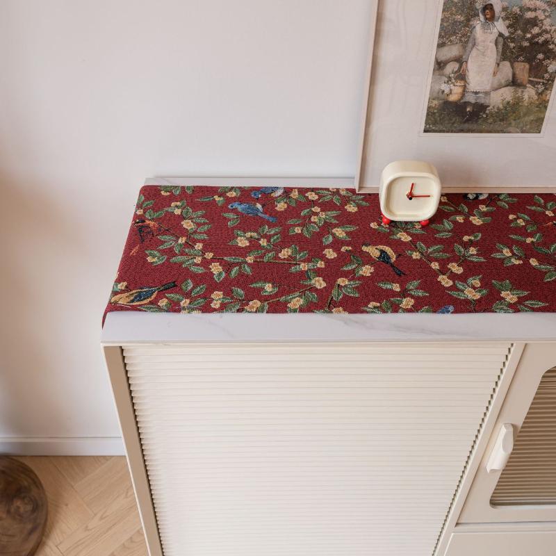 Кисточки Ретро дорожка для стола, жаккардовый узор с изображением красной иволги, украшение стола, цветочное украшение для рождественской кухни, обеденного стола, домашнего праздника