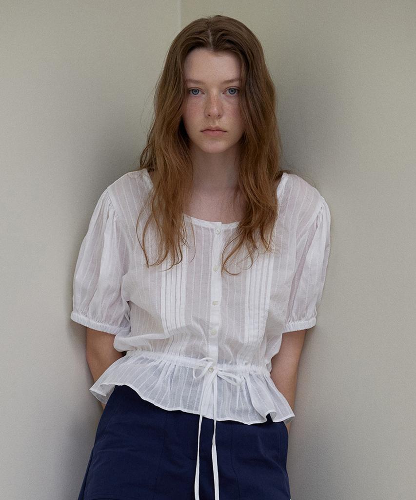 BUT'TON [10Th]Doby Pleats Blouse (Ivory)