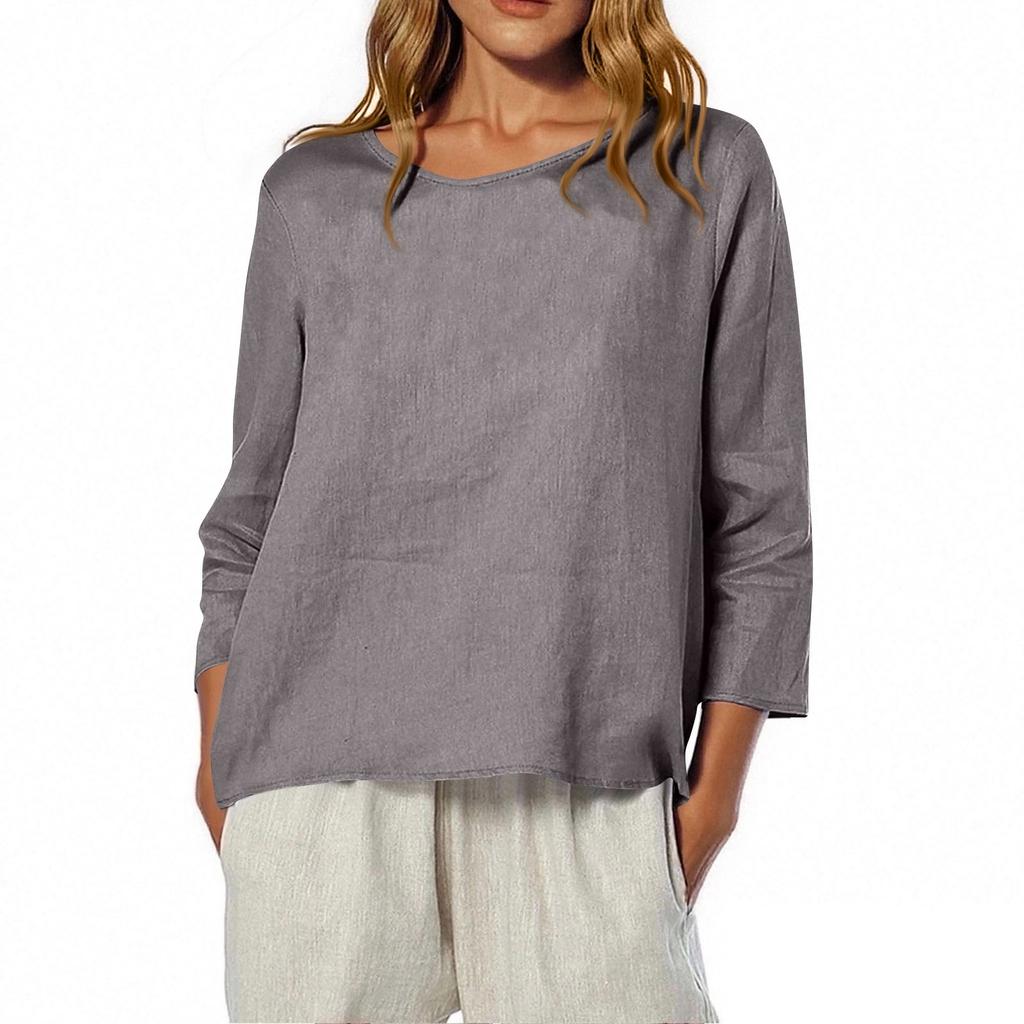 Women's O-Neck 3/4 Sleeve Solid Color Top T-shirt