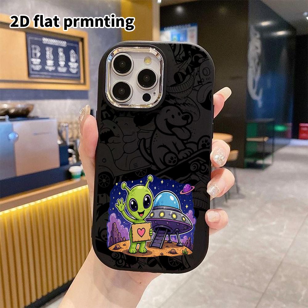 Phone case: 2D flat design, suitable for iPhone 18 17 16 15 14 13 Pro protective case, cute alien, perfect Christmas and Halloween holiday gift