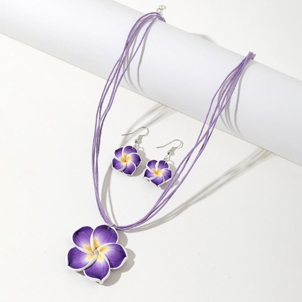 Soft Clay Flower Necklace Earrings Set Flower Jewelry Beach Vacation Accessory