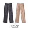 Fashion Style 2024 Spring/Summer New Arrival Women's Clothing Mid-Waisted Figure Flattering Straight-Leg Pants Silk Satin Texture Cargo Pants 7102504