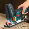 1080 Вт 12 В Электрический лобзик 70 мм 6-ступенчатая регулировка Портативный деревообрабатывающий электроинструмент Угол наклона 45 градусов Аккумуляторный лобзик