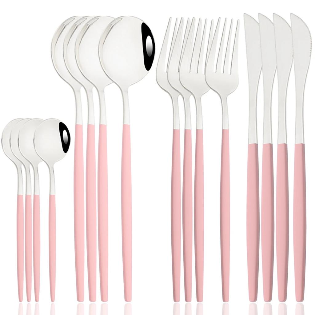 16 шт. Зеркальный розовое золото Набор столовых приборов из нержавеющей стали Нож Кофейная ложка Вилка Набор посуды Западные кухонные столовые приборы