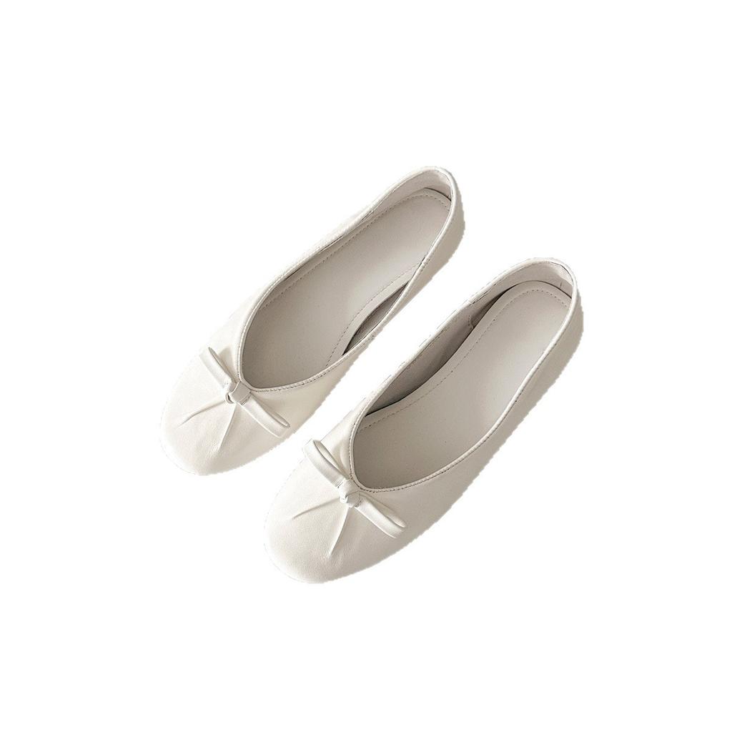 Версия из овчины~ балетки с круглым носком и французским бантом, женские туфли-лодочки с неглубоким вырезом, на плоской подошве, Мэри Джейн