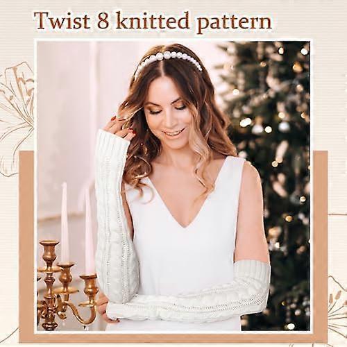 50cm Arm Warmers Hand Warmer for Women Long Fingerless Gloves Autumn Winter Thickened Mitten Knitted Arm Sleeve+Thumb Hole