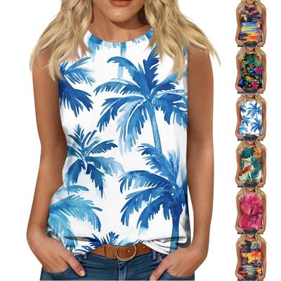 Женская мода, летняя майка с круглым вырезом, легкая майка без рукавов с принтом