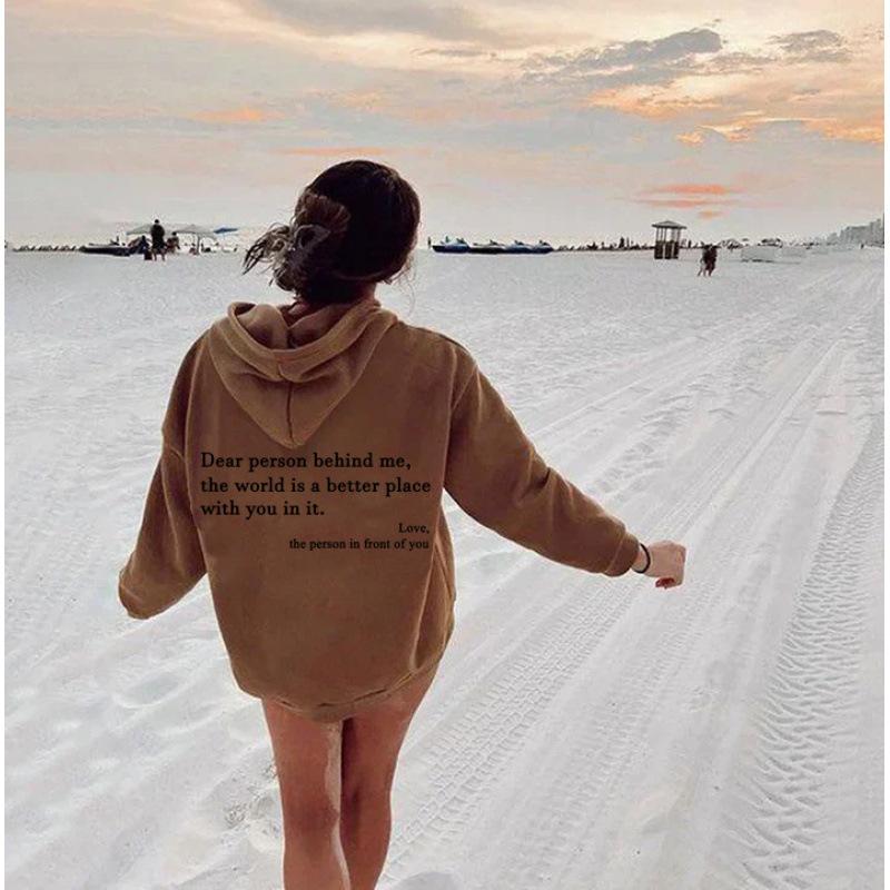Men's and women's fleece sweater plain letter print pocket drawstring print hoodie