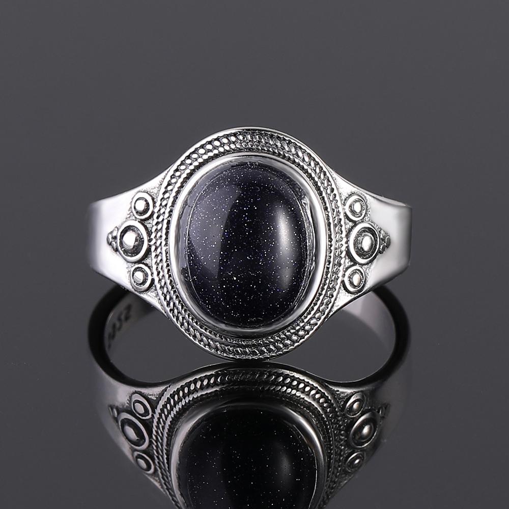 Серебряное кольцо S925 для женщин Овальное Круглое Каплевидное Натуральный Синий Песчаник Кольцо Подарок В форме Солнца Ретро Роскошное Тонкое Ювелирное изделие