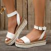 Thick Soled Sandals European and American Hemp Rope Sloping Heel One Line Buckle Strap Fish Mouth Sandals for Women