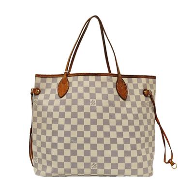[Б/У] Сумка-тоут Neverfull Mm из клетчатого канваса с кожаной отделкой - Удовлетворительное состояние #JQ3SJG