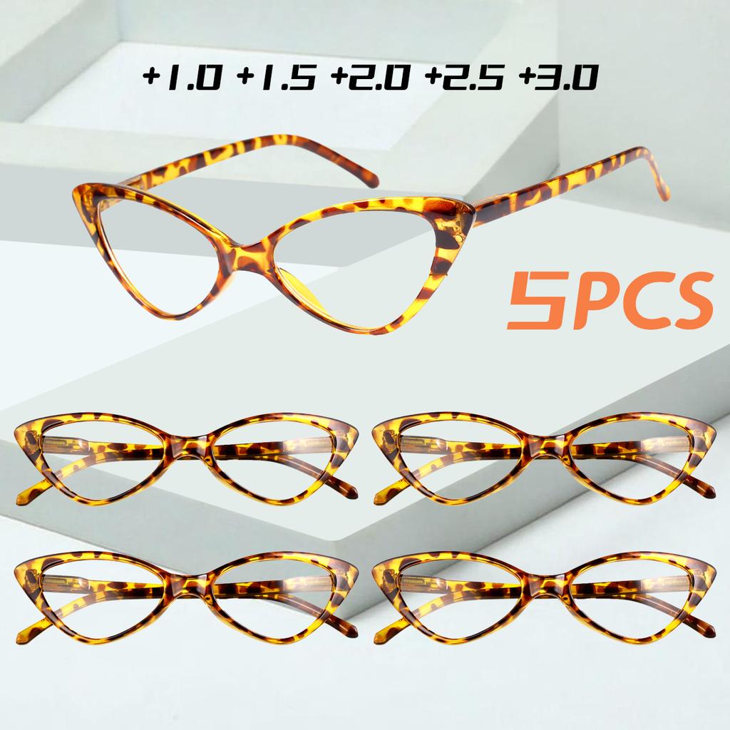 5PCS Fashion Cat Eyes Reading Glasses Ultralight Small Frame Clear Lens Presbyopic Eyeglasses For Women Men With +1.0 To +3.0