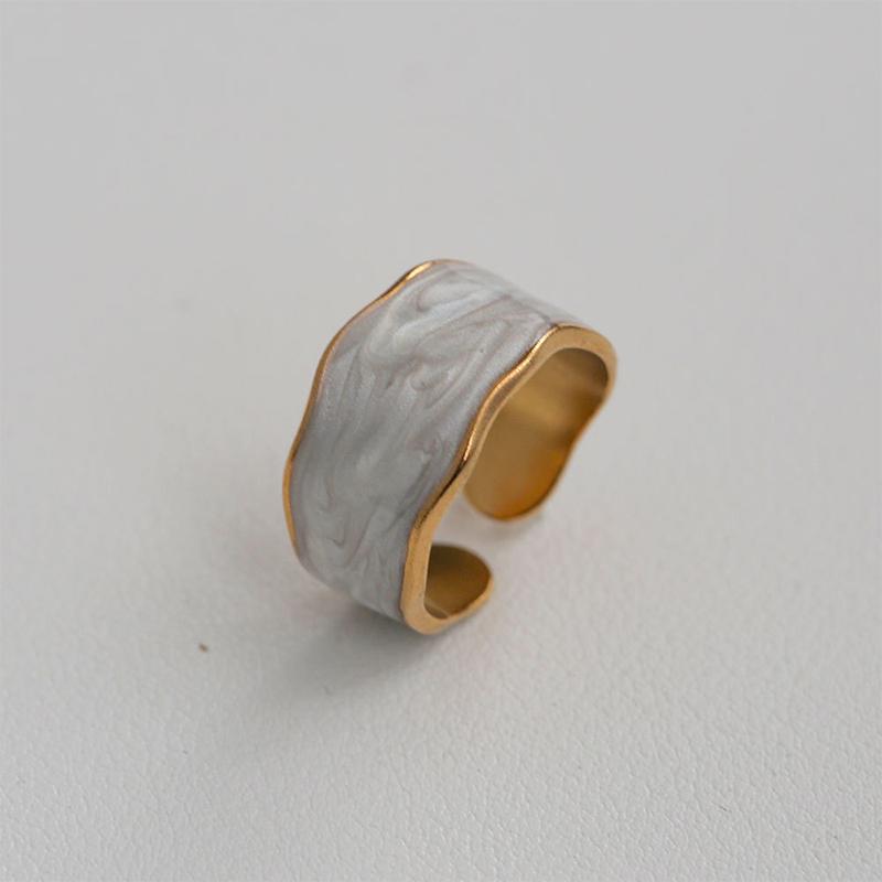 Stainless Steel French White Enamel Rings For Women Drip Glaze Romantic Elegent Girl Ring Daily Wear Sweet Y2K Jewelry No Fading