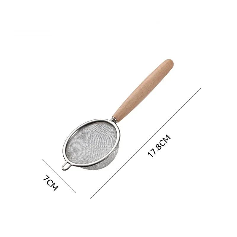 Wooden Handle Stainless Steel Small Colander Fine Mesh Oil Strainer Multi-function Filter Mesh Flour Sifter Kitchen Baking Tools