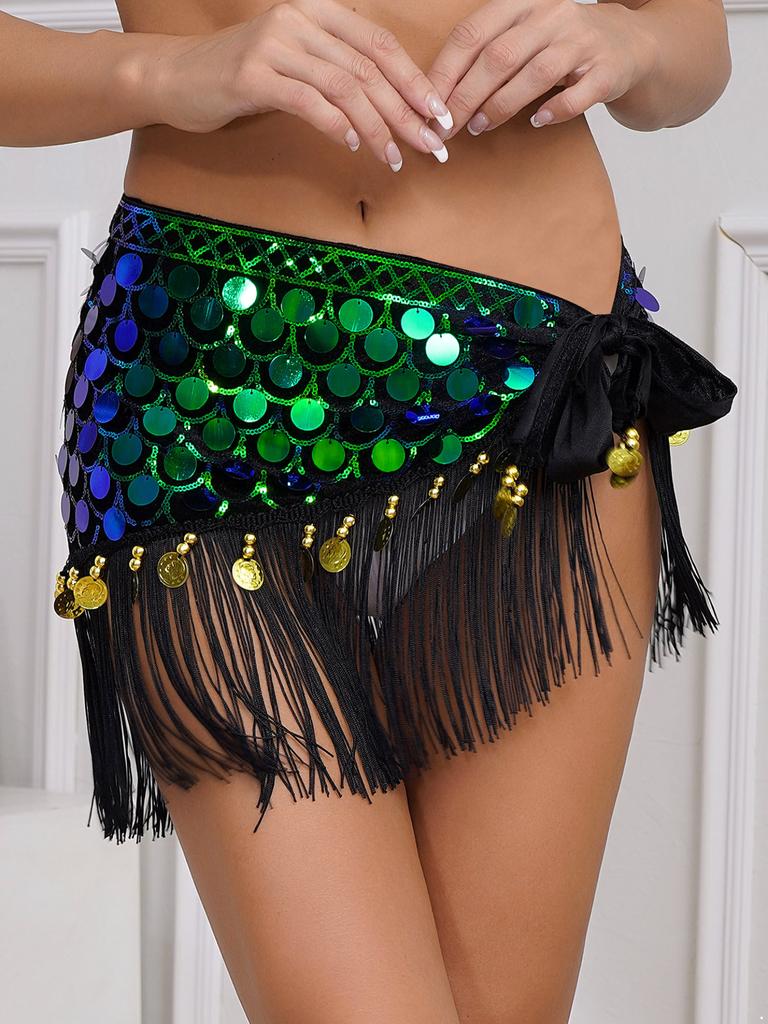 Женская юбка на шнуровке для танца живота, рыбья чешуя, блестки, бусины, бахрома, подол, хип-шарф, праздничные танцевальные костюмы для выступлений на сцене