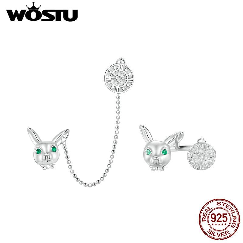 WOSTU Уникальные серьги-гвоздики из стерлингового серебра 925 пробы с кроликом, открытое кольцо для женщин, длинные звенья, зажимы для ушей, забавные вечерние ювелирные изделия на день рождения