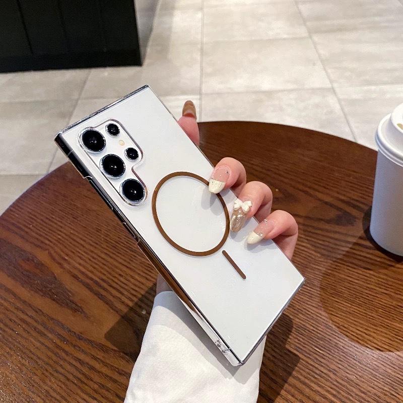 Подходит для Samsung S25 Ультратонкий Магнитный Чехол для Мобильного Телефона S24FE Макарон S23 Ультратонкий Прозрачный ПК Защитный Чехол