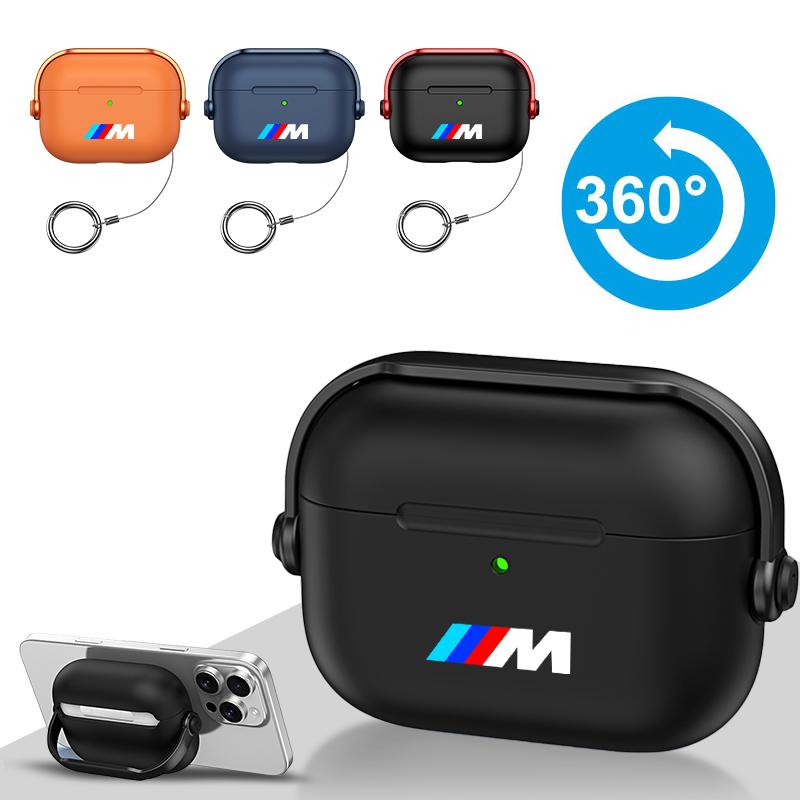 For BMW M Power M3 M4 M5 M6 M7 M8 360° Adjustable Wireless Bluetooth Earphone Case Air pods 1/2/3/4 Pro2 Soft Cover Key Case