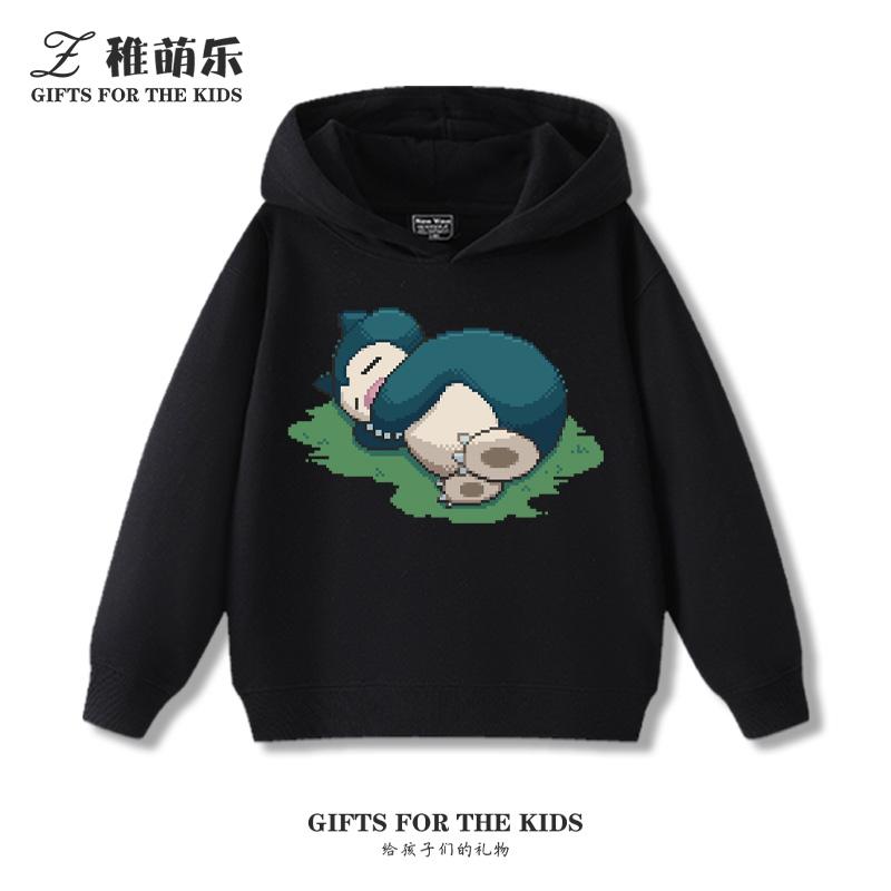 Children's Cartoon Pokémon Snorlax Printed Pullover Clothes Boys Girls Autumn and Winter Casual Fashion Warm Hooded Sweatshirt