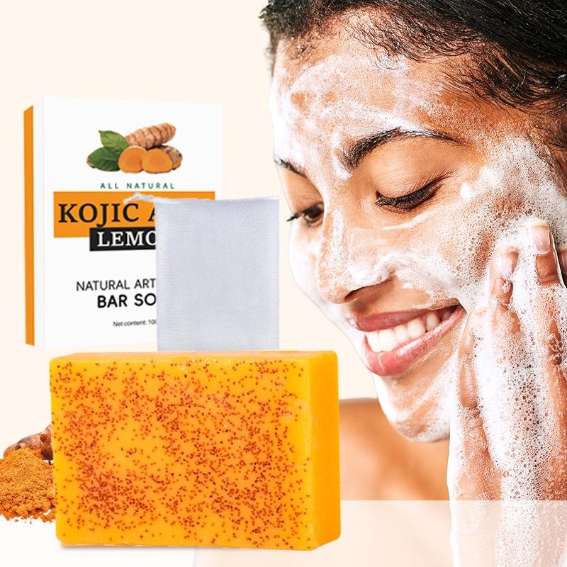 100 г Гранулированное мыло с куркумой, лимоном и койевой кислотой, Мыло ручной работы холодного отжима для купания и умывания лица, Увлажняющее, Питательное, Глубокое очищение