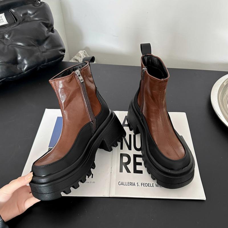 Женские ботильоны на платформе с высоким каблуком, дизайнерские массивные кожаные туфли, зимняя мода 2025 года, повседневная обувь в готическом стиле, модные туфли-лодочки Botas Mujer