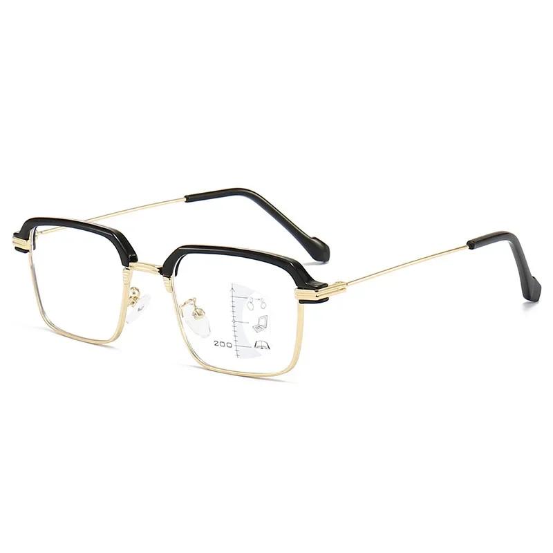 Anti Blue Light Dual Use For Far And Near Metal Square Progressive Multifocus Presbyopia Glasses High-Definition Reading Glasses