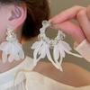 1 Pair Tassel Stud Earrings Faux Crystal Clear Acrylic Petal Decor Drop
