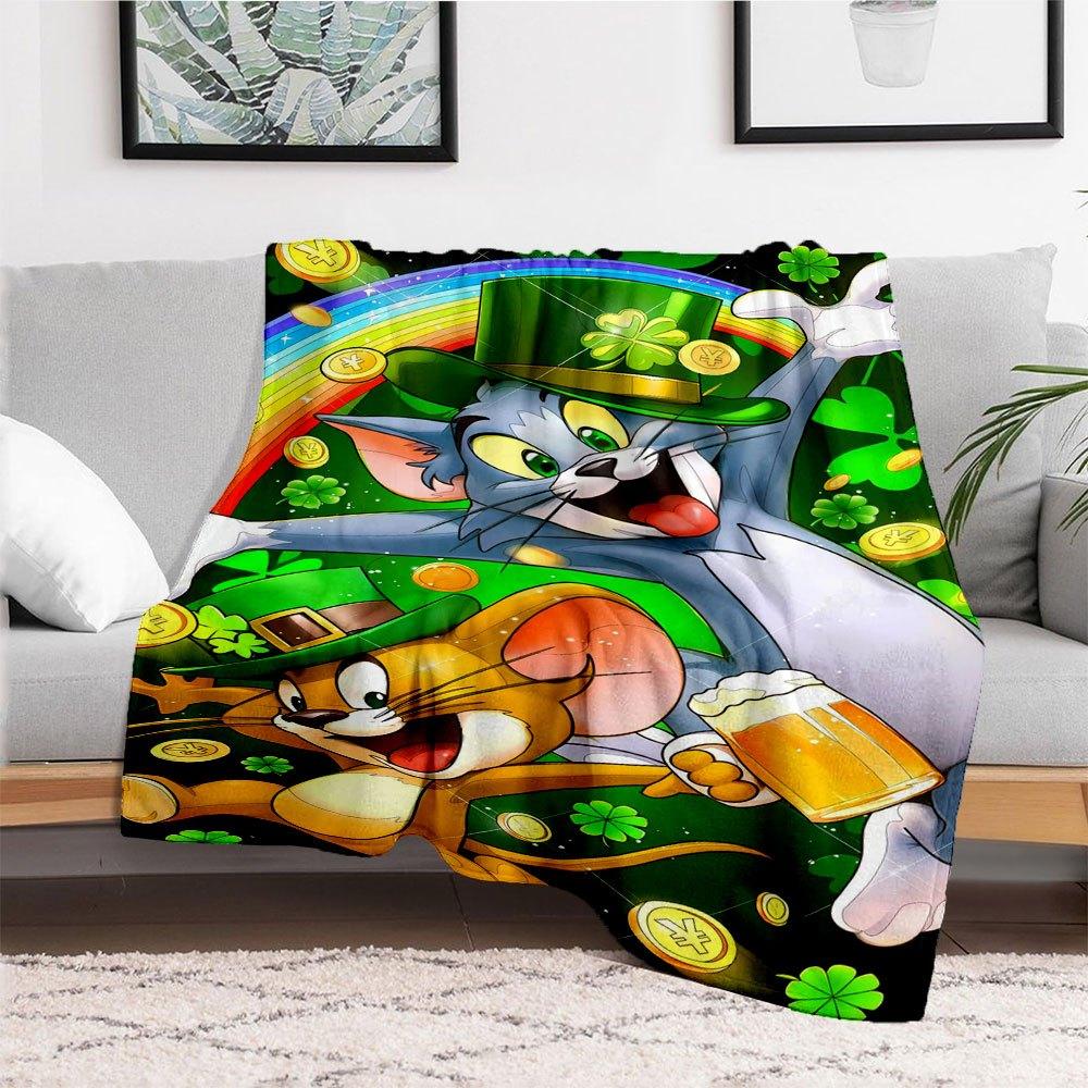 Tom & Jerry St. Patrick's Day Celebration Phone WallpaperBlanket Flannel Throw Blanket for Sofa, Bed, Travel, Camping, Office