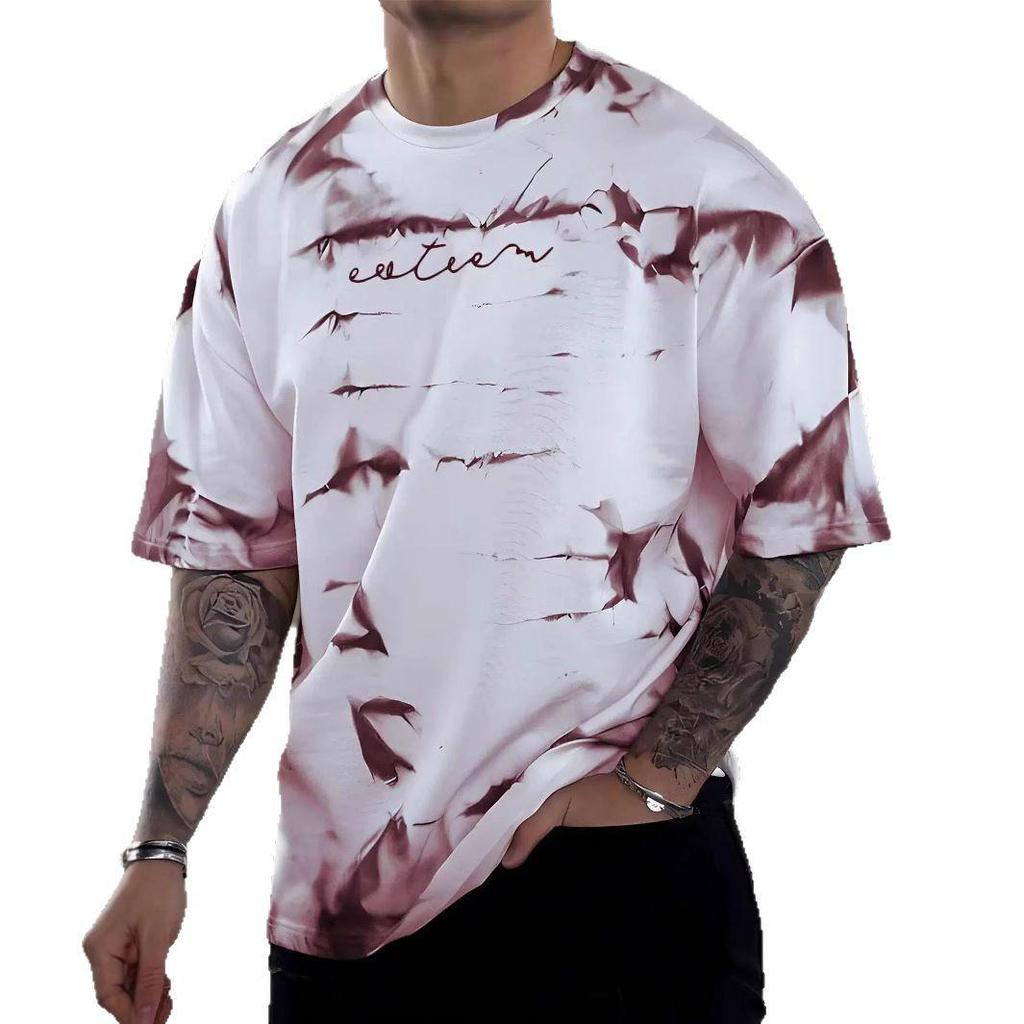 Мужская футболка для фитнеса с 3D-принтом, круглым вырезом, коротким рукавом