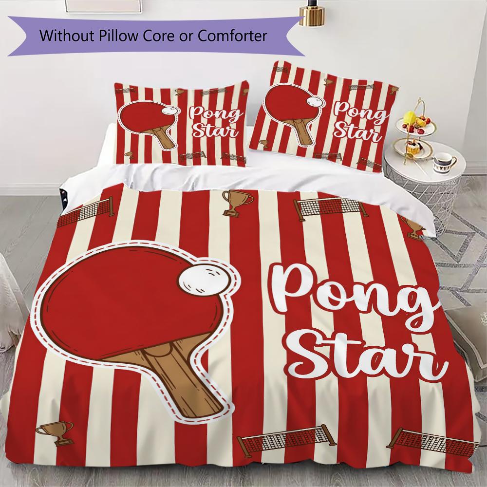 Tennis and Fun Ping Pong Pattern Bedding uilt Set uilt Cover Pillowcase Home Decoration Birthday Gift (1 * duvet cover + 2 * pillowcase without core)