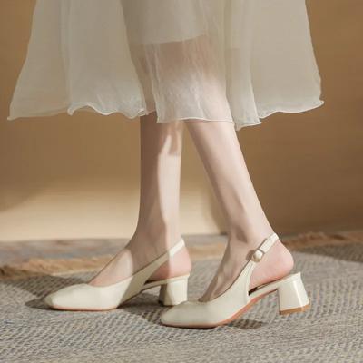 Туфли-лодочки 2024 года, женские туфли на каблуках, элегантные туфли на среднем каблуке, удобные офисные женские туфли с ремешком на пряжке, 40 размеров