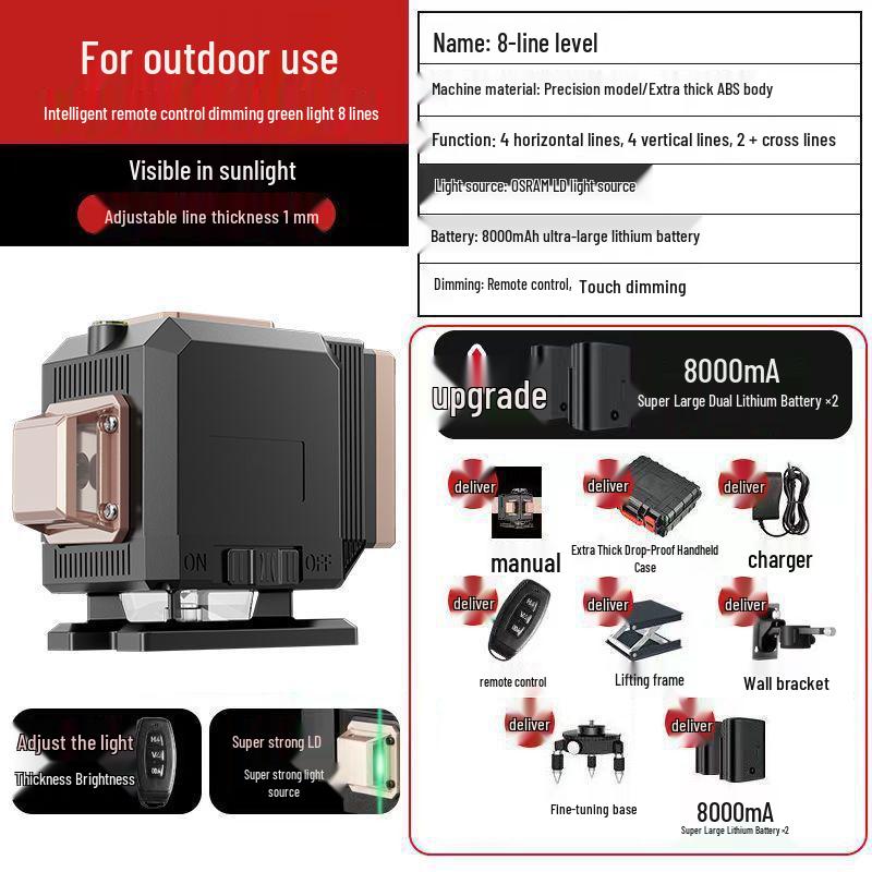 High Precision 16-Line Green & Blue Light Laser Level with Infrared Wall Sticker