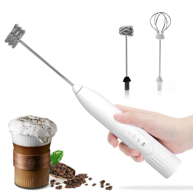 2 в 1 USB аккумуляторная электрическая взбивалка для яиц, миксер для кофе, двойная головка, вспениватель молока, мешалка для выпечки, кухонные гаджеты
