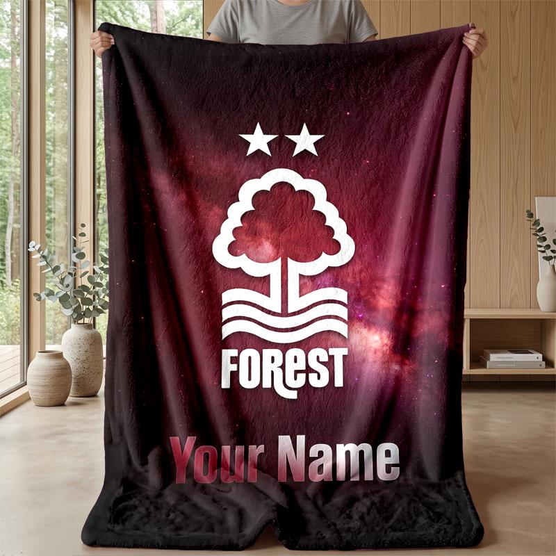 Nottingham Forest FC Custom Name Text Flannel Blanket Soccer Logo Personalized Fleece Throw Blanket Special Gift For Sofa Bedroom Home