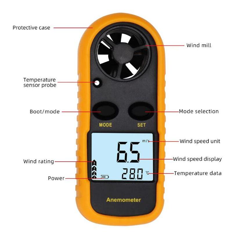 Digital Anemometer 0-30m/s Wind Speed Meter Mini Air Velocity Airflow -10°C ~ 45°C Temperature Tester with LCD Backlight