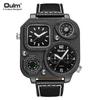 Oulm 1169 Big Dial Analog Luminous Hands Quartz Wrist Watch Clock PU Leather Band Multiple Time Zone Fashion Casual Mens Watch