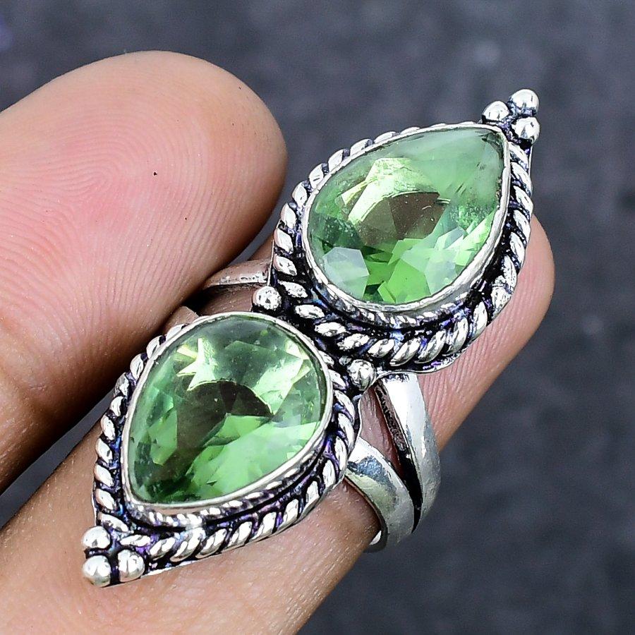 Натуральный камень Цаворит Ручная работа Серебро 925 пробы Кольцо Размер 7 ETC-13955