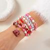 Fashion 6pcs/set Y2K Pink Beads Polymer Clay Bracelets Set for Women Girls LOVE Heart Pendant Gifts for Lovers Jewelry