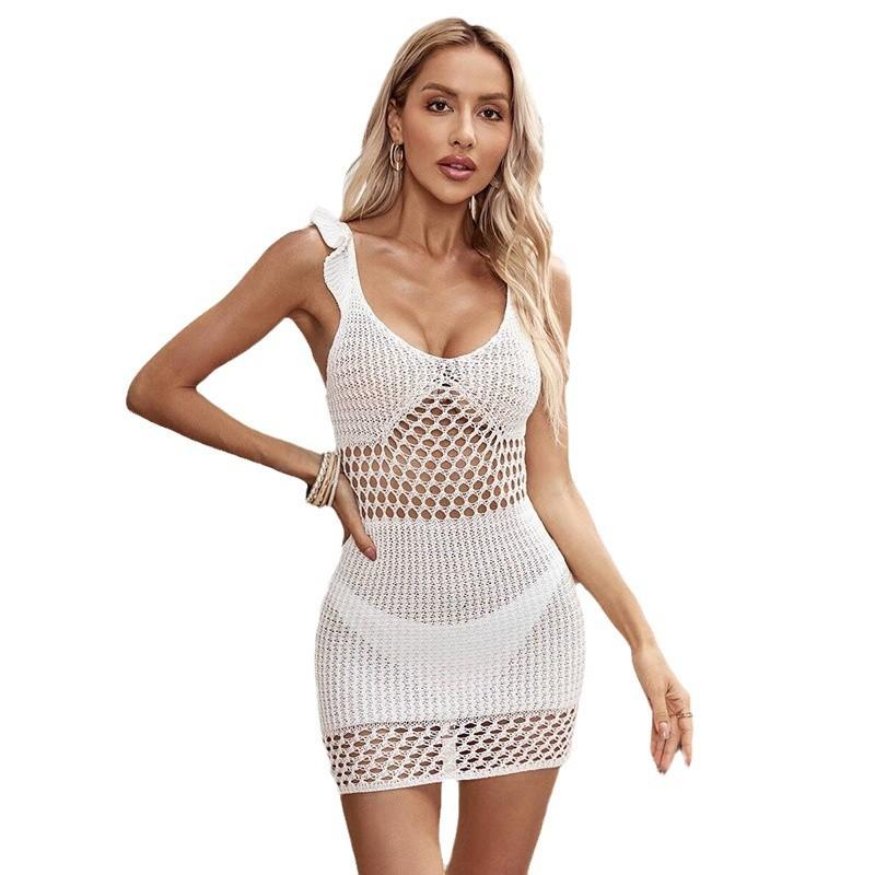 Женские накидки модные тонкие сексуальные низкие вырезы сексуальное ажурное платье-халтер трикотажное платье