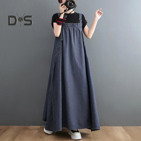 Женский джинсовый комбинезон, свободное платье-комбинезон без рукавов в стиле бохо с карманами, платье-сарафан с широким подолом и регулируемым ремешком