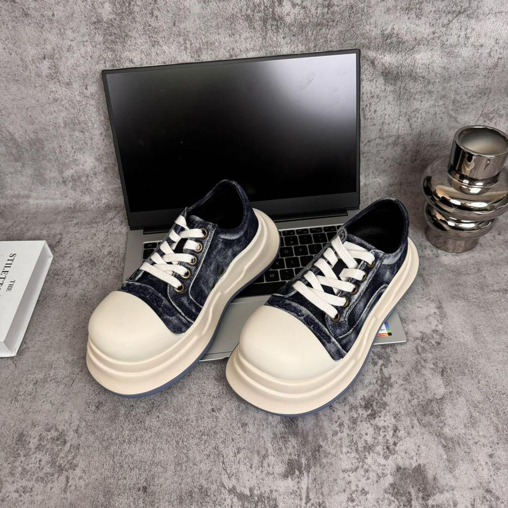 Черные и белые туфли Mickey Canvas для женщин - весна/лето 2024 г. Толстая подошва, увеличивающая рост, уродливо-милые спортивные повседневные туфли