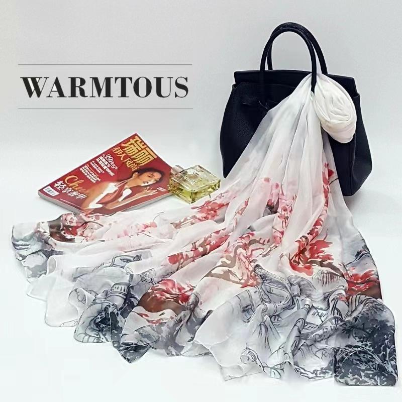 Шелковый шарф для лета Универсальный марлевый шарф для женщин Тонкий летний Очень большой Защита от солнца Тонкое пляжное полотенце Шарф-шаль с градиентом цвета