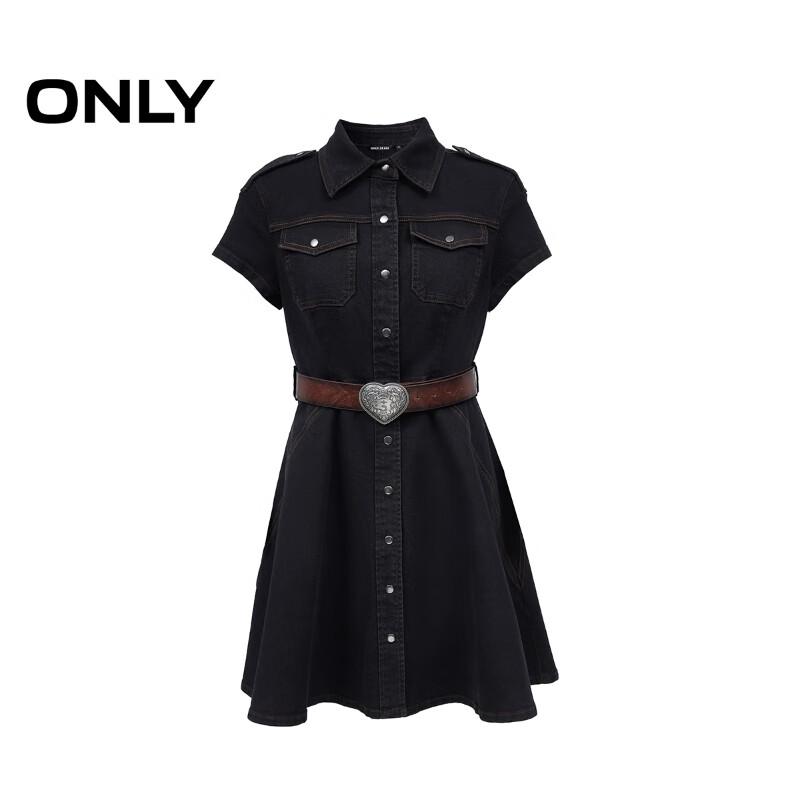 ONLY Women's A-Line Lapel Denim Mini Shirt Dress