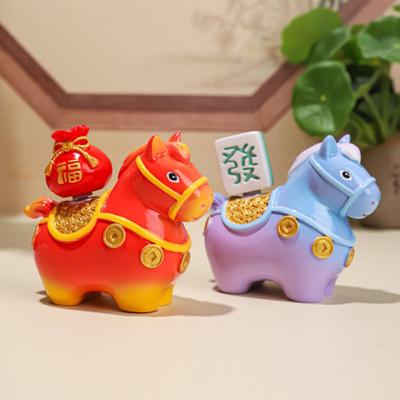 Yousheng Статуэтка лошади в китайском стиле, вращающаяся, золотой слиток, мешок с удачей, цветок, медная монета, мультяшная фигурка пони, настольное украшение фэн-шуй, орнамент
